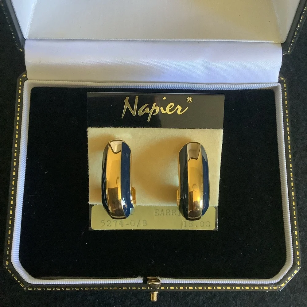 Vintage Napier blue enamel screw clip earrings.